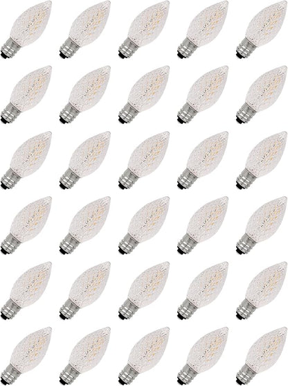 30-Pack C7 Diamond Faceted LED Replacement Bulbs, Shatterproof Warm White, Brighter Illumination, 0.6W Energy Efficient, E12 Base for Outdoor Christmas & Patio String Lights