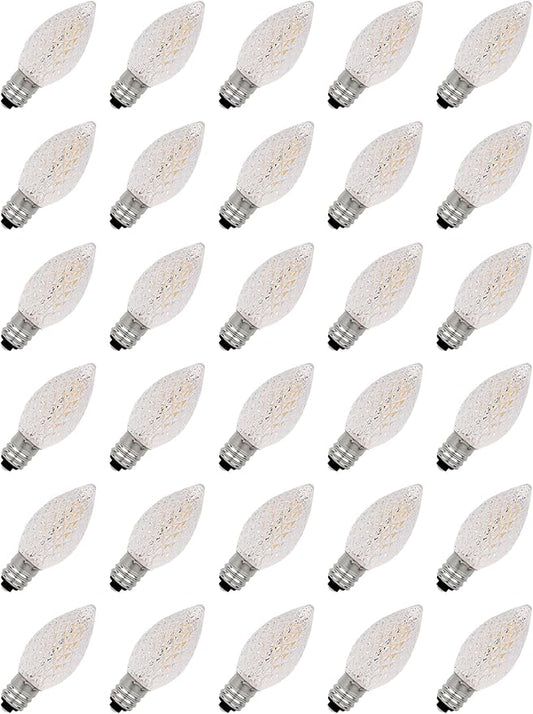 30-Pack C7 Diamond Faceted LED Replacement Bulbs, Shatterproof Warm White, Brighter Illumination, 0.6W Energy Efficient, E12 Base for Outdoor Christmas & Patio String Lights