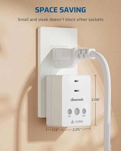 DEWENWILS Matter Plug in Dimmer Switch for Lamp, Works with Alexa, Compatible with Google Home & SmartThings APP Voice Wireless Dimmer Button Control, Dimmable LED/Tungsten Bulbs, 2.4G Wi-Fi, White