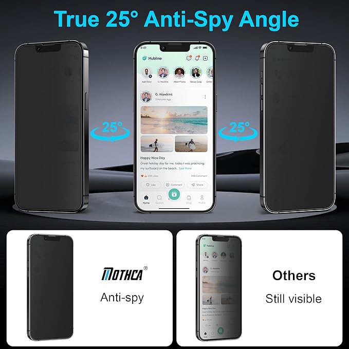 Mothca 2 Pack Matte Privacy Screen Protector for iPhone 17e / 16e / iPhone 14 / iPhone 13/13 Pro 6.1-inch [Auto Fit Box Dust-Free] Anti Spy Anti-Glare Anti-Fingerprint Full Coverage Tempered Glass