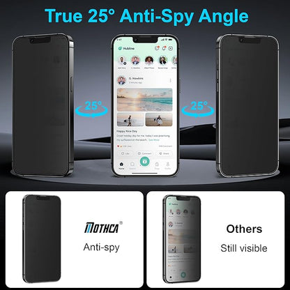 Mothca 2 Pack Matte Privacy Screen Protector for iPhone 17e / 16e / iPhone 14 / iPhone 13/13 Pro 6.1-inch [Auto Fit Box Dust-Free] Anti Spy Anti-Glare Anti-Fingerprint Full Coverage Tempered Glass