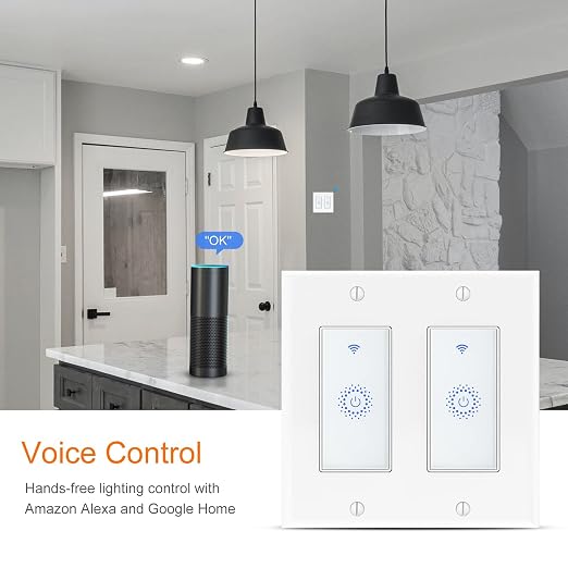 Smart Switch4 Pack, Double Smart Light Switch, Milfra in-Wall WiFi Smart Switch Compatible with Alexa and Google Home, No Hub Required, Neutral Wire Needed,2.4Ghz WiFi only. 4 Pack
