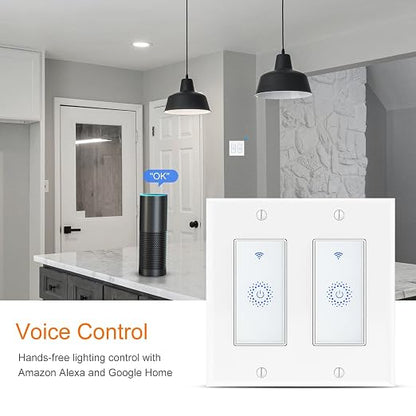 Smart Switch4 Pack, Double Smart Light Switch, Milfra in-Wall WiFi Smart Switch Compatible with Alexa and Google Home, No Hub Required, Neutral Wire Needed,2.4Ghz WiFi only. 4 Pack