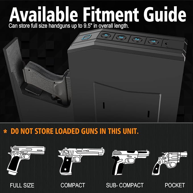 Hidden Gun Safe for Pistols, Biometric Fingerprint Smart Slider Handgun Safe for Nightstand, Desk, Bedside, Wall,Truck -Auto Sliding Door- Fingerprint, PIN Code, KEY Access (Black-Biometric)