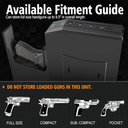 Hidden Gun Safe for Pistols, Biometric Fingerprint Smart Slider Handgun Safe for Nightstand, Desk, Bedside, Wall,Truck -Auto Sliding Door- Fingerprint, PIN Code, KEY Access (Black-Biometric)