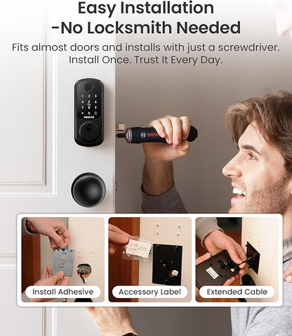 DESLOC B200 Fingerprint Smart Lock with 2 Knobs, Keyless Entry Front Door Lock Set, Electronic Keypad Deadbolt, App Control, Auto Lock, Long Battery Life,Matte Black