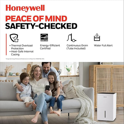 2024 NEW! Honeywell 50-Pint ENERGY STAR Dehumidifier with Built-in PUMP – Laundry Mode, Auto-Comfort Mode & Thermal Overload Protection, TPFIT50PWK