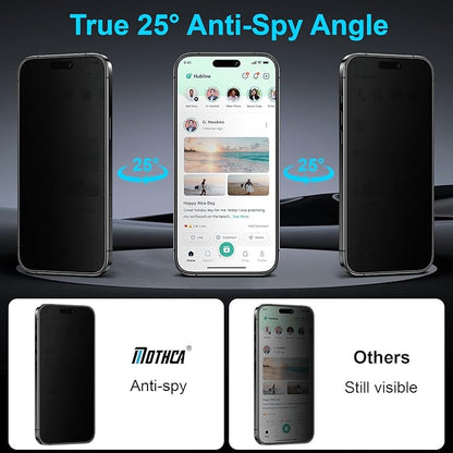 Mothca 2 Pack Matte Privacy Screen Protector for iPhone 15 Pro Max 6.7-inch [Auto Fit Box Dust-Free] Anti Spy Anti-Glare Anti-Fingerprint Full Coverage Tempered Glass, Smooth as Silk, Case Friendly