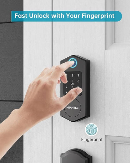 Keyless Entry Door Lock,HEANTLE Fingerprint Smart Deadbolts with Touchscreen Keypad for Front Door,Electronic Bluetooth Deadbolt with App Control,Auto Lock