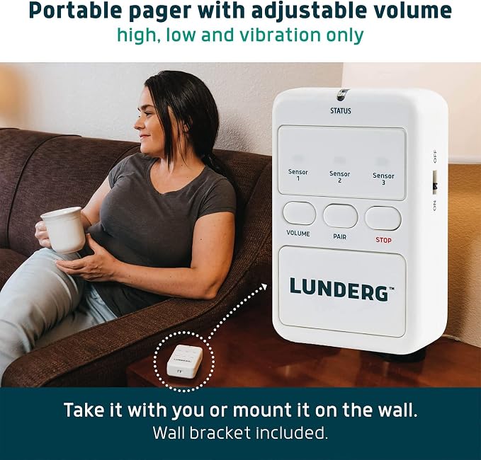 Lunderg Chair Alarm System with Call Button, Wireless Chair Sensor Pad & Pager - Elderly Monitoring Kit - Chair Alarms and Fall Prevention for Elderly