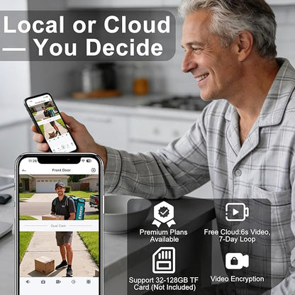 Doorbell Camera Wireless ,2K HD Dual Cameras &Head-to-Toe View ,Battery Powered/Wired Video door bell with Chime,No Subscription,Delivery Guard,Motion Detection,Works with Alexa&Google(Only 2.4G WIFI)