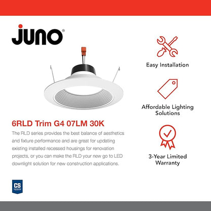 Juno 6 Inch LED Recessed Lighting, G4 Series Retrofit LED Downlight, Ceiling Light for Kitchen or Shower, 700 Lumens, 3000K Warm White, Wet Location Rated, Dimmable, Baffle Trim