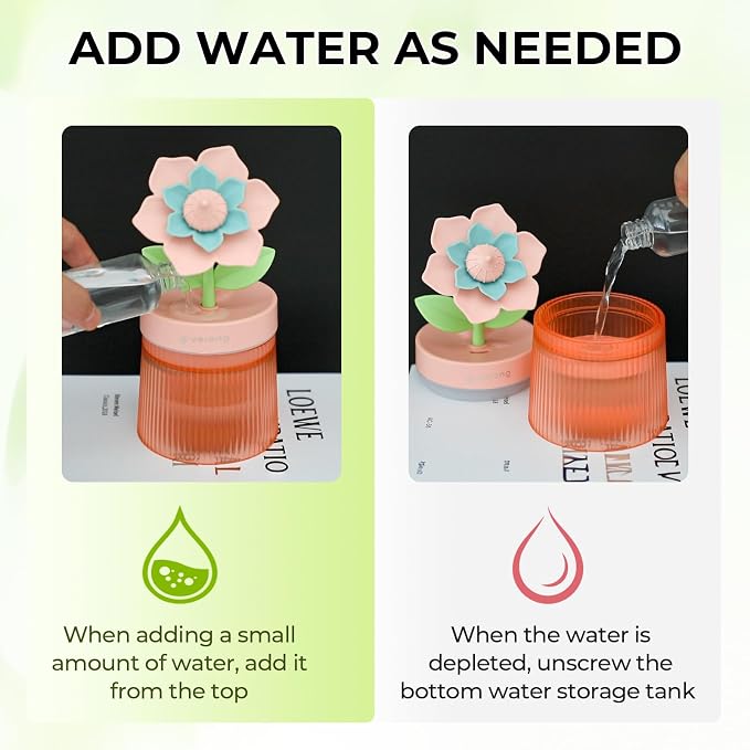 Cute Flower Mini Humidifier, Small Cool Mist Desk Humidifiers, Portable USB Personal Desktop Plant Humidifiers, Cooling for Home Office Car Travel Indoor Outdoor (260ml, Pink Sunflower)