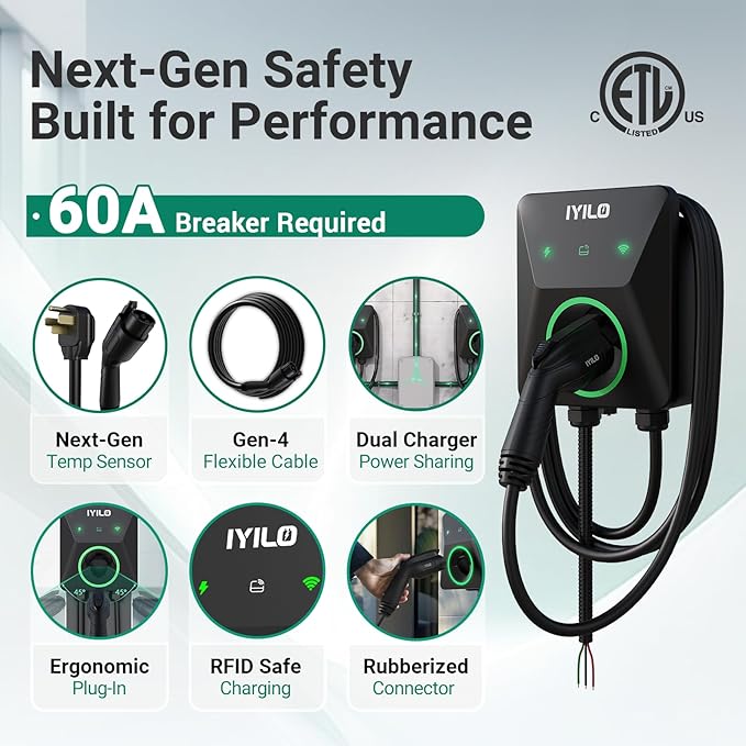 Level 2 EV Charger, 48Amp/11.5KW/240V, UL 2594, ETL & Energy Star