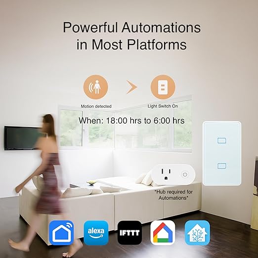 HAUZA Smart Light Switch BLE (Bluetooth) - 2 Gang Touch Panel, Hybrid Wiring (Neutral/no Neutral)-Smart Life App, Compatible with Voice Assistants and Internet Features Through Hauza Gateway