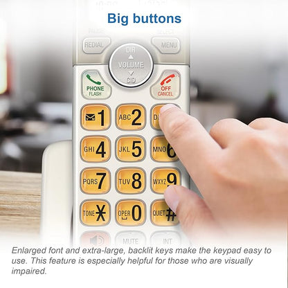 AT&T EL52213 2-Handset Cordless Phone with Digital Answering System, Extra-Large Backlit Keys, Caller ID/Call Waiting, DECT 6.0, Expandable, Speakerphone – Light Champagne