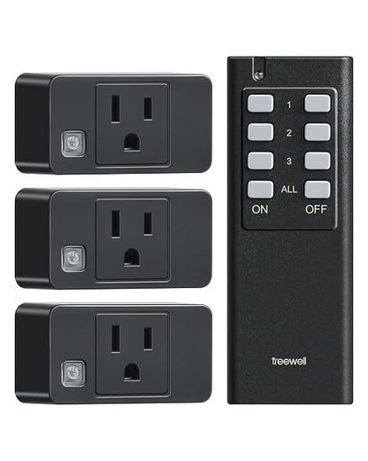 Remote Control Outlet with All On/Off Switch, 200FT Range, Black