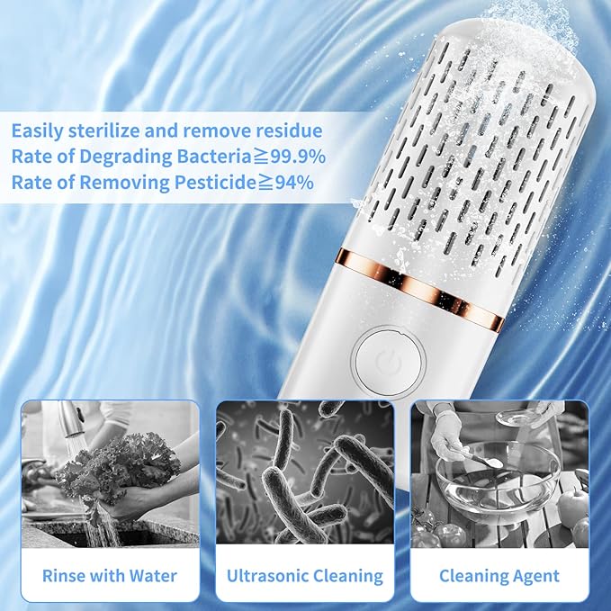 Fruit and Vegetable Cleaner,Portable Wireless Food Purifier,Fruit Washing Machine with OH-ion Purification Technology for Cleaning Fruit,Vegetable,Rice,Tableware (White)