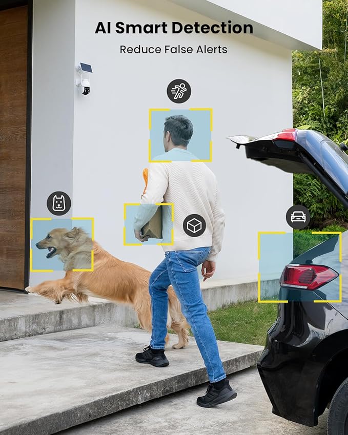 ieGeek Solar Security Cameras Wireless Outdoor, 2K WiFi Camera for Home Security System, Battery Powered Surveillance Cam with 360°PTZ Color Night Vision, PIR Motion Sensor, Works with Alexa (2 Pack)