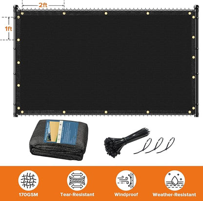 6ftx50ft Fence Privacy Screen Heavy Duty 170 GSM Windscreen & Dustproof Fabric Privacy Screen Covering Mesh Fencing for Outdoor Patio, Balcony, Pool Deck, Black