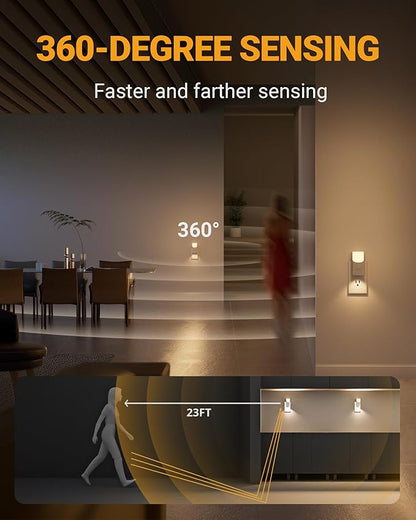 Lyridz LED Plug-in Night Light with 360° Motion Sensor, 1-150 Lumens Dimmable Nightlights Indoor for Bathroom, Bedroom, Hallway, Stairs, Pet House, 2 Pack