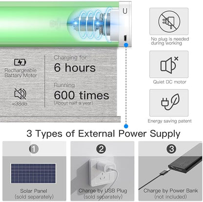 Tokblind Motorized Blackout Roller Shade Fabric Covered Valance and Bottom Rod, Remote Control Electric Window Blind Compatible with Alexa Google via Hub, Custom Size (Texture Grey - Wrapped Fabric)