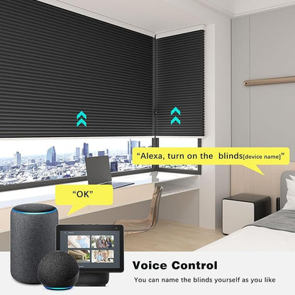 Changshade Motorized Cellular Shades Remote Control Blackout Room Darkening for Indoor Windows, Custom Size Smart Honeycomb Blinds Electric Automatic Solar Panel Work with Alexa, Google Home, Black