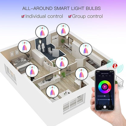 Smart Light Bulbs, LED Light Bulb E14 Candle Lamp Smart 5W RGBCCT 2200-6500K Dimmable Light Tuya Alexa Google Voice Control