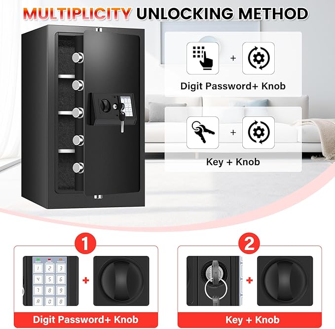 [𝟐𝟎𝟐𝟔 𝟑𝟓-𝐌𝐢𝐧 𝟏𝟕𝟎𝟎°𝐅] Fireproof Safe for Home, Money Safe for Cash,70 Lbs Heavy Duty Fire Proof safes for Home Use, Wall Mounted Jewelry Safes with Sensor LED Light and Alarm System