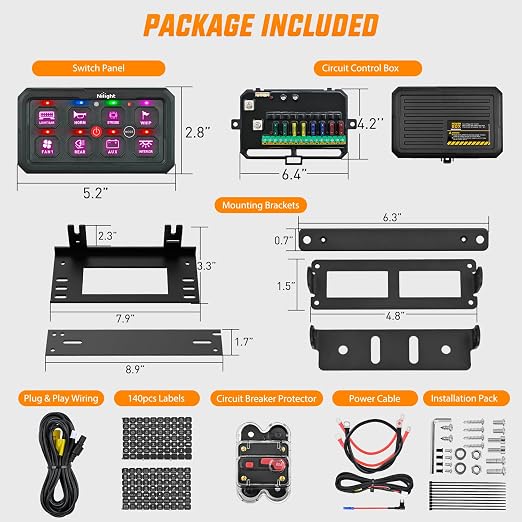 Nilight 8 Gang Switch Panel APP RGB 12V 24V Circuit Control System 4-Mode | Fuse Wiring Harness APP Remote Control Automatic Dimmable Toggle/Momentary/Strobe/Flash for Car Pickup Truck Camper SUV