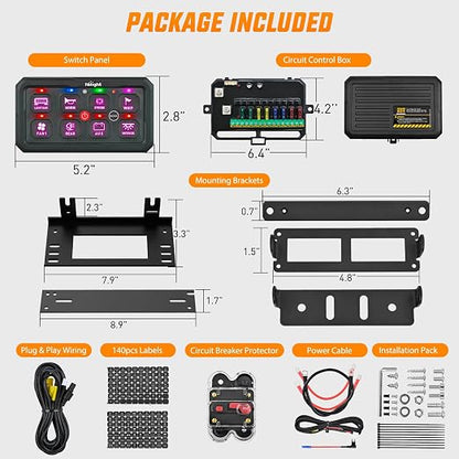 Nilight 8 Gang Switch Panel APP RGB 12V 24V Circuit Control System 4-Mode | Fuse Wiring Harness APP Remote Control Automatic Dimmable Toggle/Momentary/Strobe/Flash for Car Pickup Truck Camper SUV