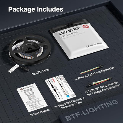 BTF-LIGHTING WS2812B IC RGB LED Strip,UL Listed,Pure Gold Wires,DC5V 3.28FT 144LED 5050SMD,Individually Addressable,Flexible for DIY Chasing Full Color Project,3M Tape,IP30(No Adapter or Controller)