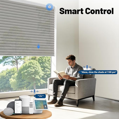Motorized Cellular Shades with Remote, Smart Cellular Shades Compatible with Apple HomeKit, Alexa & Google Home, Honeycomb Window Blinds for Indoor Windows, Light Filtering Silver Mist