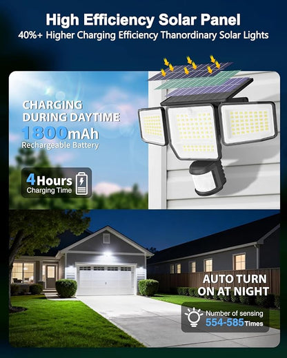6000LM Solar Lights Outdoor, 4 Heads Motion Sensor Outdoor Lights, Solar Flood Lights for Yard House Outside Garage, IP65 Waterproof, 3 Modes, Easy Install, 4 Pack