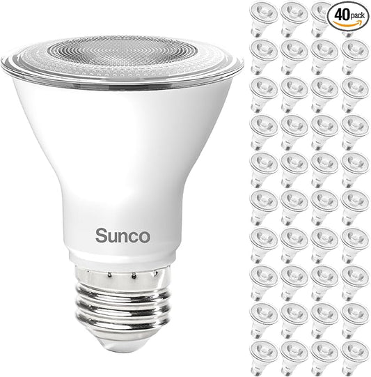 Sunco 40 Pack PAR20 LED Bulb,Track Light Bulbs Flood Lighting Indoor Outdoor, High Brightness, 800 LM, 8W (50W Equivalent), 3000K Soft White, Dimmable, E26 Medium Base, Exterior, Wet Rated UL