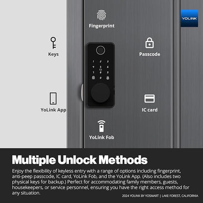 YoLink Smart Deadbolt Lock with Fingerprint, Keypad, IC Card, Fob and App Control LoRa Long Range, Alexa, Google, IFTTT and Home Assistant YoLink Hub Required