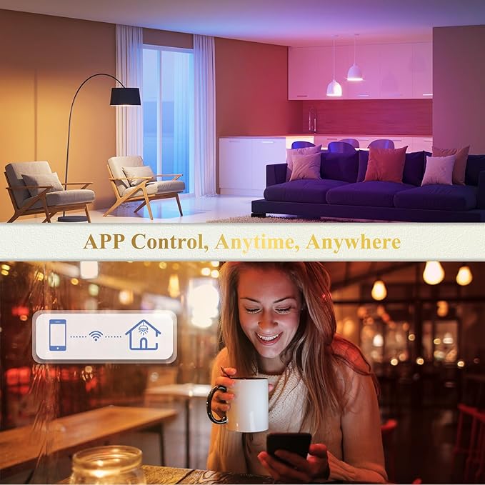 DiCUNO Smart Light Bulbs, Full Color Changing Bulb, Compatible with Alexa, Google Assistant, No Hub Required, RGBCW Multicolor Dimmable Smart LED WiFi Bluetooth A19 E26 9W 800LM Lights, 4-Pack