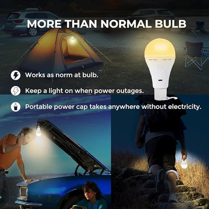 Rechargeable Battery Operated Light Bulbs for Non-Hardwired Fixtures with Remote and Timer, 3 Color Temps Dimmable Battery Backup Bulbs with Hooks for Decorative Lighting Outdoor Lighting
