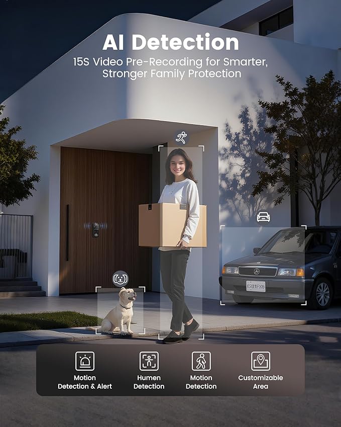 Lockzo Smart Lock with Camera, 3-in-1 WiFi Doorbell Keyless Entry Door Lock, Deadbolt Lock for Front Door, Fingerprint, Keypad Code, App Control, IP65 Waterproof, BHMA, Support Alexa&Google Assistant