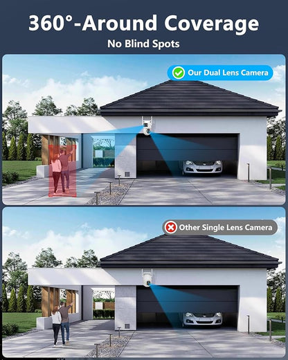 OOSSXX 2K Dual Lens PT Wireless Security Camera System, 2 Cameras in 1, 130° Wide Angle, Long Range WiFi +76%, PIR Human Detection, 2-Way Audio, 16CH NVR, No Monthly Fee