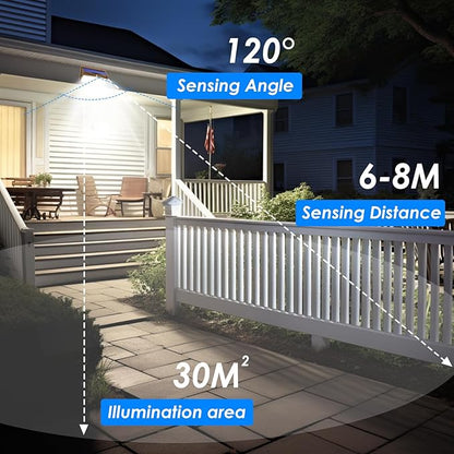2 Pack 368 LED Solar Lights Outdoor Motion Sensor, Solar Fence Light with 3 Lighting Modes, Solar Powered Security Lights Waterproof for Outside Yard Wall Garden Backyard，Brown