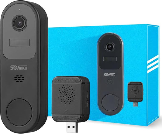 SOVMIKU Vicohome DB3B 2K AI Video Doorbell with Chime, Home Security Battery Camera Wireless, Audible Alarm, Easy to Setup, Human Detection,Two Way Audio, 2.4GHz Wi-Fi, 180 Days Care Plan, No SD Slot