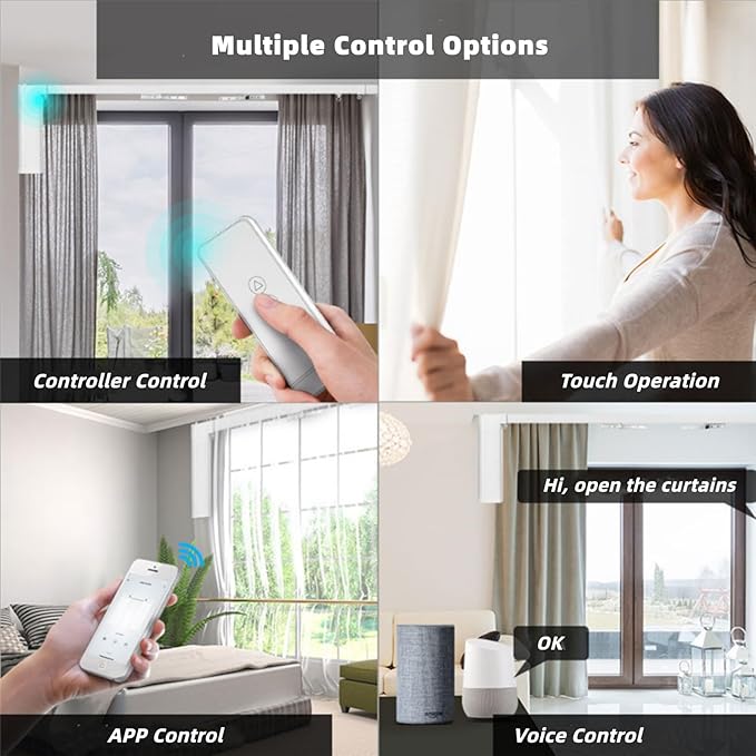 Electric Curtain Track, Retractable Motorized Curtains Rod From 7-17ft, Automatic Curtain Opener with Smart/Manual Control, Smart Curtains System for I-Rrail and U-Rail (For 7-17ft)