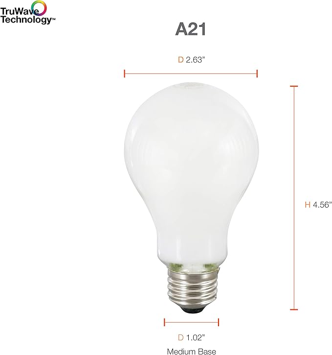Sylvania LED TruWave A21 Light Bulb, 100W Equivalent, Efficient 15W, Medium Base, Dimmable, Frosted, 2700K, Soft White - 6 Pack (40810)