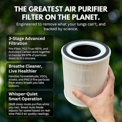 PRIMALS Clean Air Pod - H13 True HEPA + Activated Carbon Air Purifier for Home - Covers Up to 800 Ft² - For Bedrooms, Kitchens, Bathrooms, Offices - Ultra Quiet & Portable
