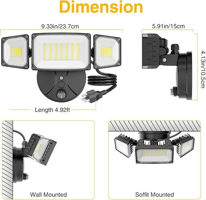 Onforu 80W Dusk to Dawn Outdoor Lighting,Plug in LED Flood Lights,Black Outdoor Lights with Remote,8000LM Security Light,IP66 Waterproof Lighting,2Modes 3 Adjustable Heads Light for Garage Yard
