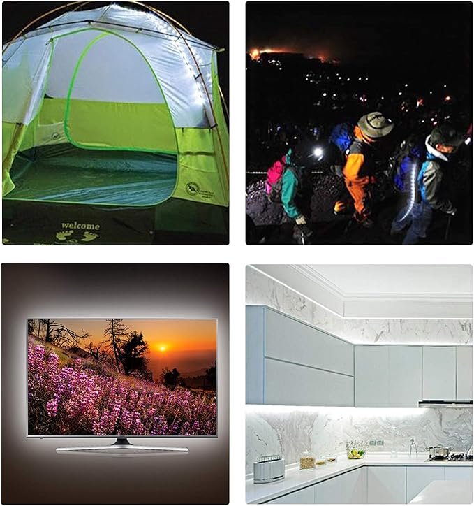 5V USB LED Strip Lights, White 6000K 9.84ft SMD 2835 IP65 Waterproof 180 LEDs Plug and Play Rope Light Strips with Switch for Bedroom, Kitchen Decoration