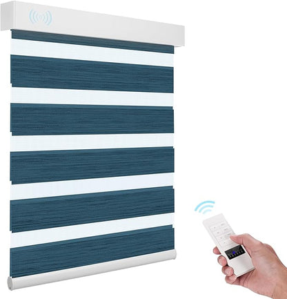 ACMEART Motorized Zebra Blinds,Smart APP & Remote Control 95% Blackout Shades,Compatible with Alexa,Custom Size Electric Window Blinds for Bedroom/Home/Office (Classical Blue)