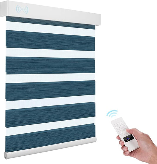 ACMEART Motorized Zebra Blinds,Smart APP & Remote Control 95% Blackout Shades,Compatible with Alexa,Custom Size Electric Window Blinds for Bedroom/Home/Office (Classical Blue)