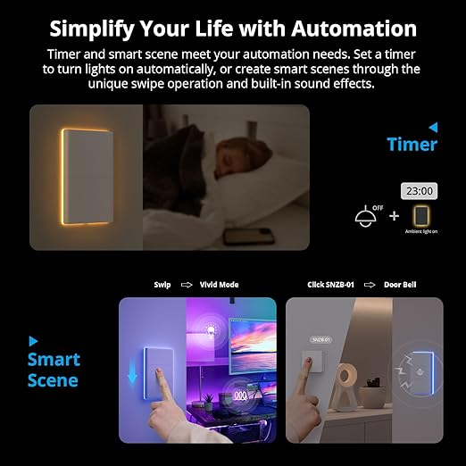 SONOFF Smart Light Switch, 2.4GHz WiFi Alexa Light Switch, Works with Alexa Google Home Brilliant Smart Switch, T5 1 Gang 1 Way Smart Touch Wall Switch, Neutral Wire Required Smart Life Light Switch